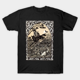 Witch Riding Devil Wolf Vintage Illustration Zuber Tarot T-Shirt